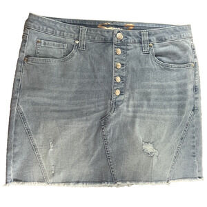 Seven 7 Womens Size 14 Weekend Jean Denim Stretch Mini Skirt Button Fly Distress
